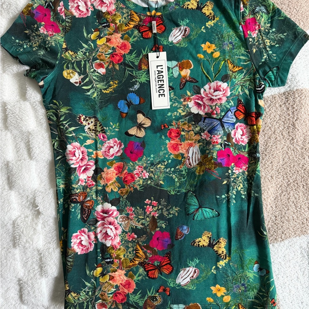 L'AGENCE Multicolor Floral Short Sleeve Top